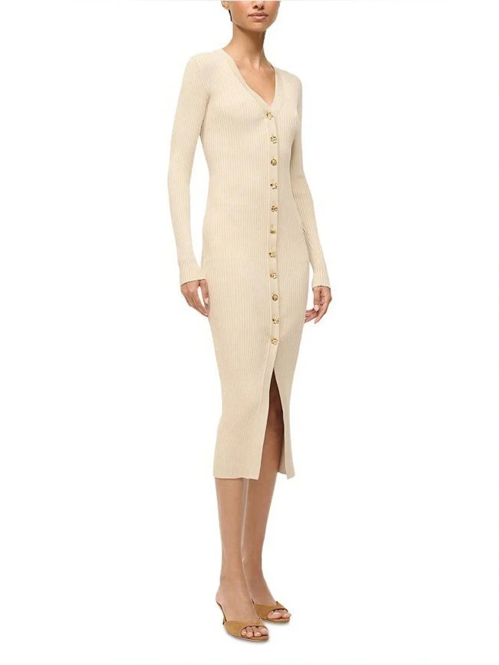 Staud Shoko Sweater Midi Dress - Stne Stone
